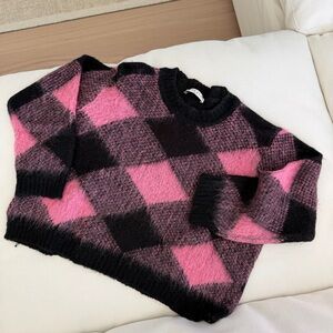 Sandro Pink and Black Diamond Soft mohair-blend knit Sweater